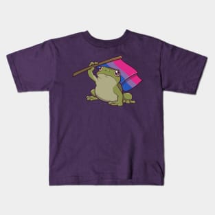 Bisexual Pride Flag-Holding Frog Kids T-Shirt